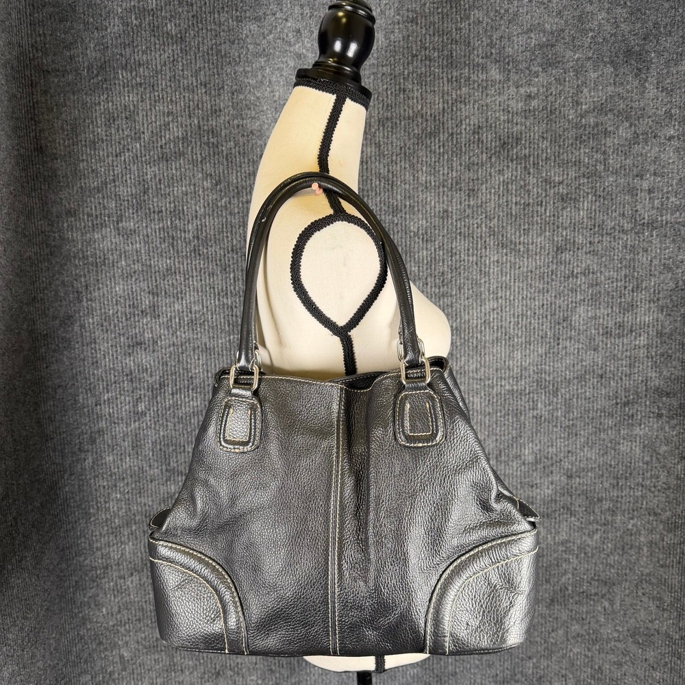 Viola Castellani Italian Leather Slouchy Tote Shoulder Bag Black Contrast Stitch